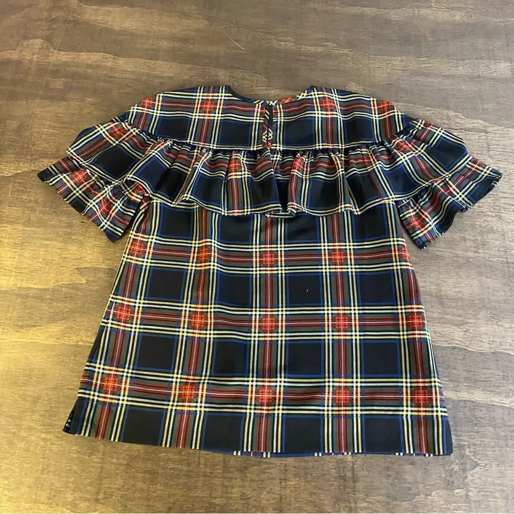 J. Crew Christmas Traditional Plaid Ruffle Blouse